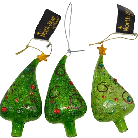 North Star Glass Tree Ornament Set of 3 NWT - Picture 2 of 11